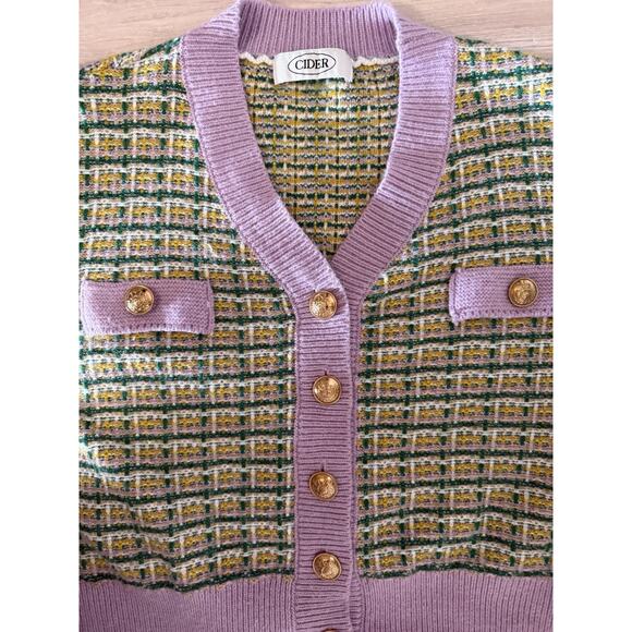Cider Pastel Plaid Cardigan Sweater Women’s Size M Small Button Cropped Cardigan - Picture 5 of 8